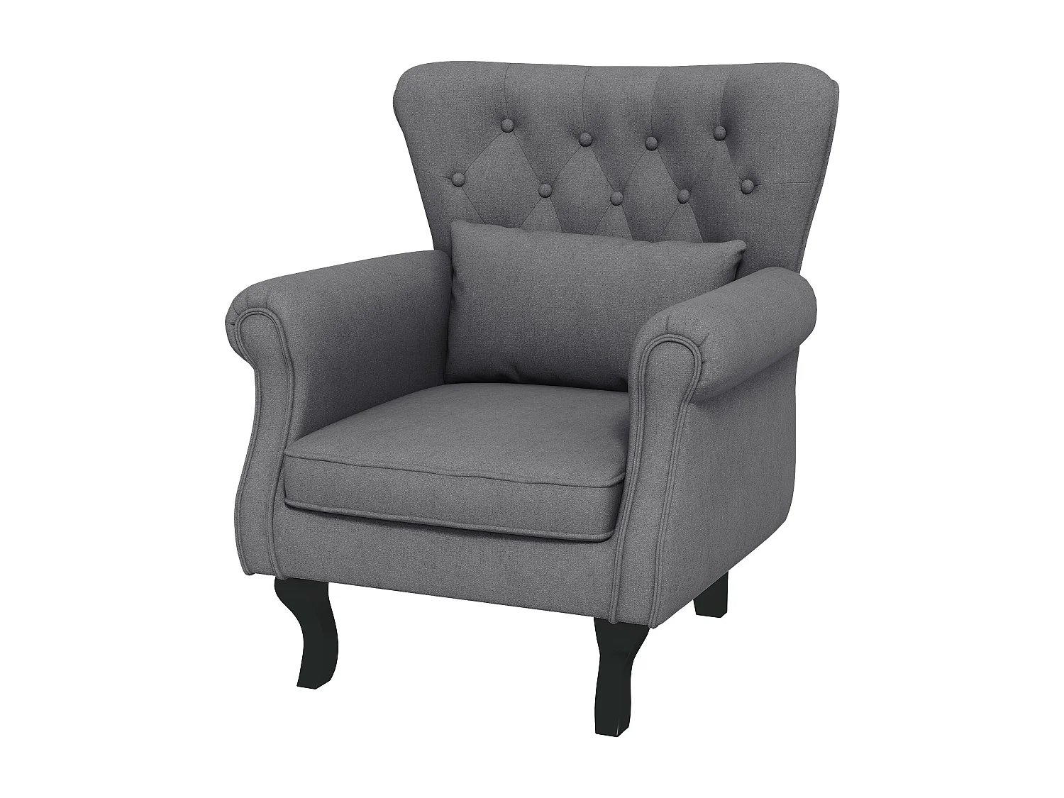 Poltrona da salotto vintage con cuscino lombare in tessuto grigio