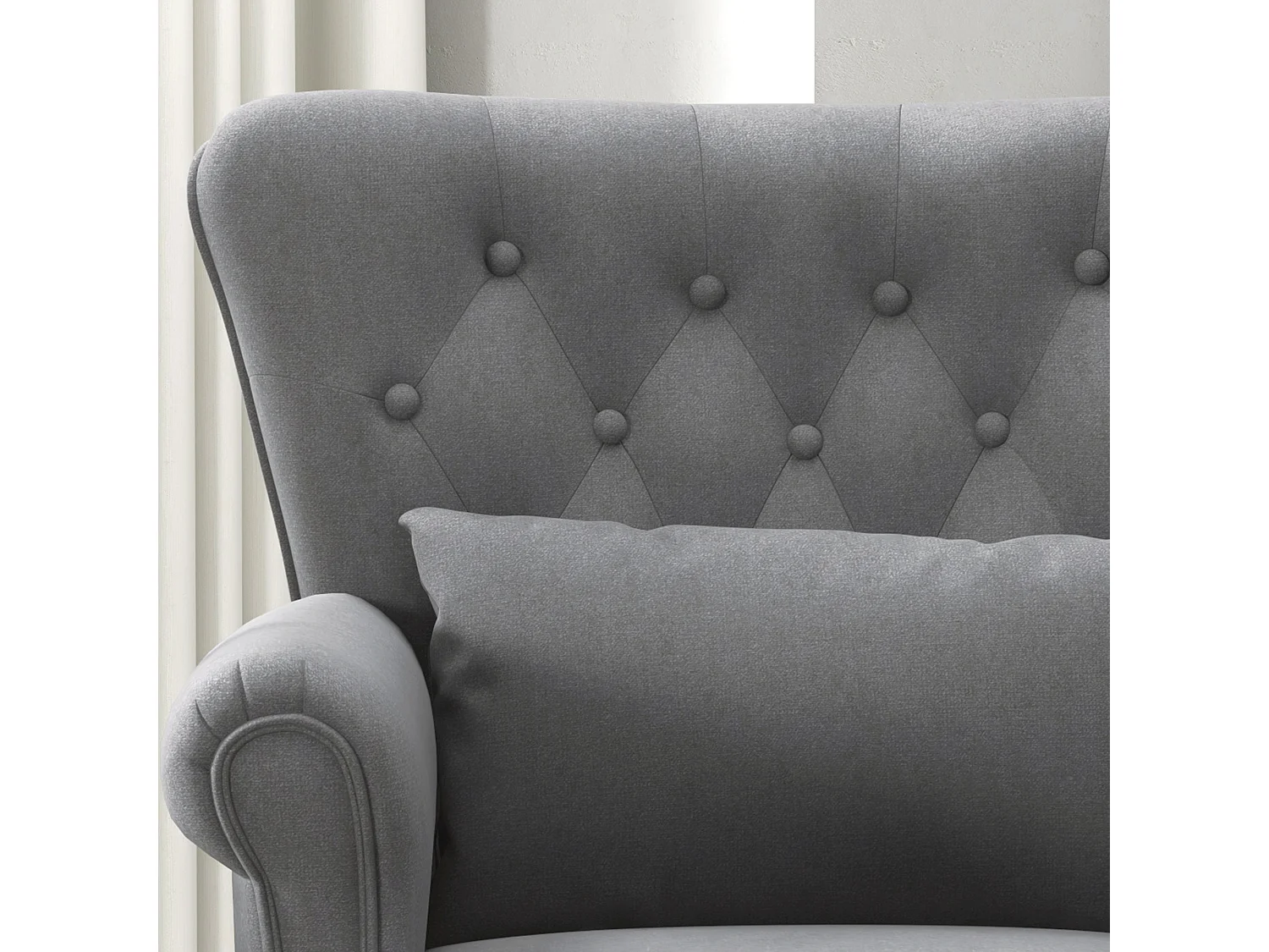 Poltrona da salotto vintage con cuscino lombare in tessuto grigio