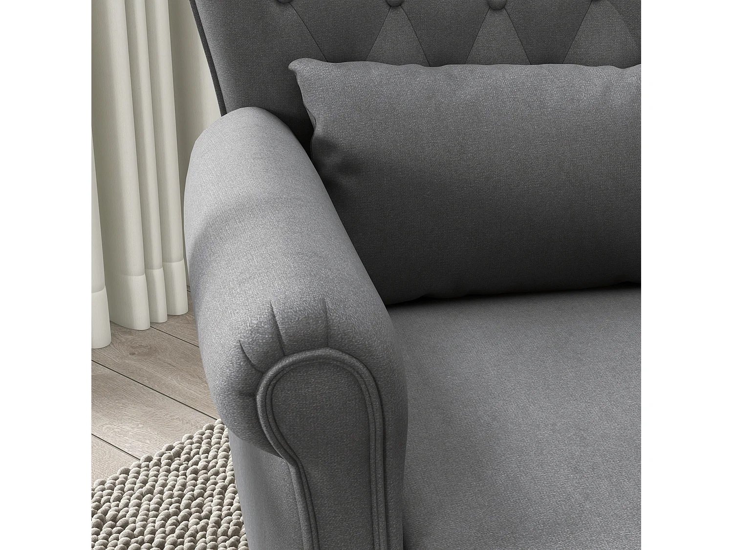 Poltrona da salotto vintage con cuscino lombare in tessuto grigio