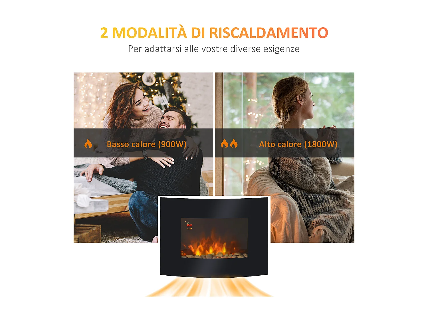 Camino elettrico 900-1800w con fiamma 7 colori e telecomando