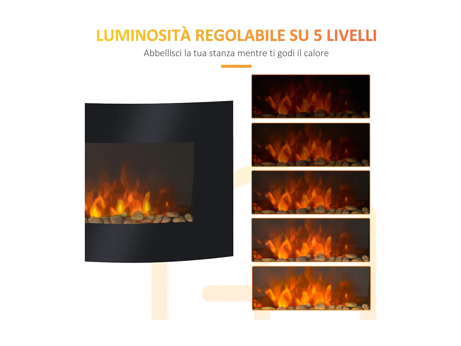 Camino elettrico 900-1800w con fiamma 7 colori e telecomando