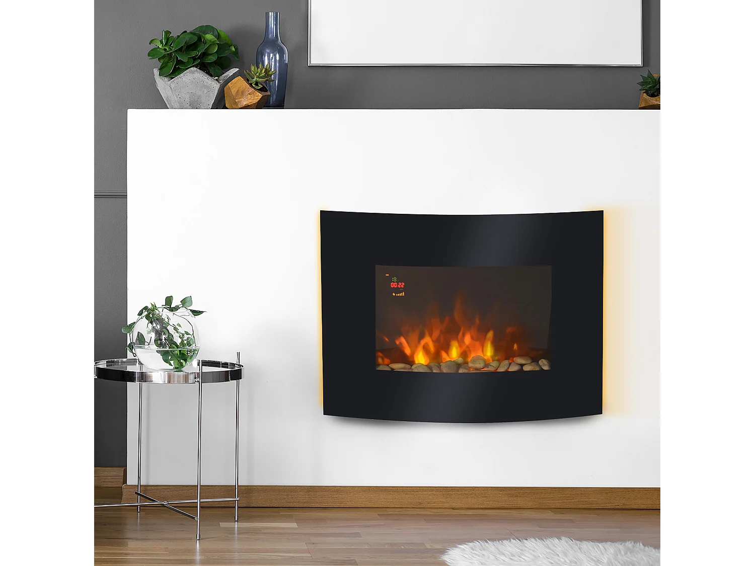 Camino elettrico 900-1800w con fiamma 7 colori e telecomando