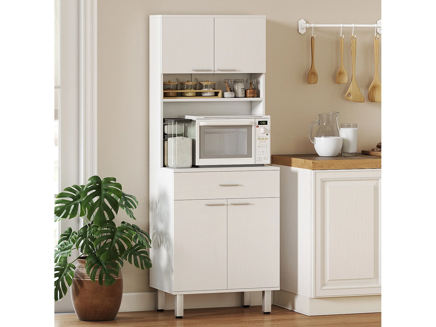 Credenza alta da cucina madia classica bianca in legno