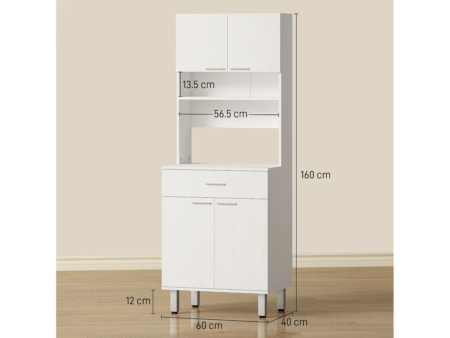 Credenza alta da cucina madia classica bianca in legno