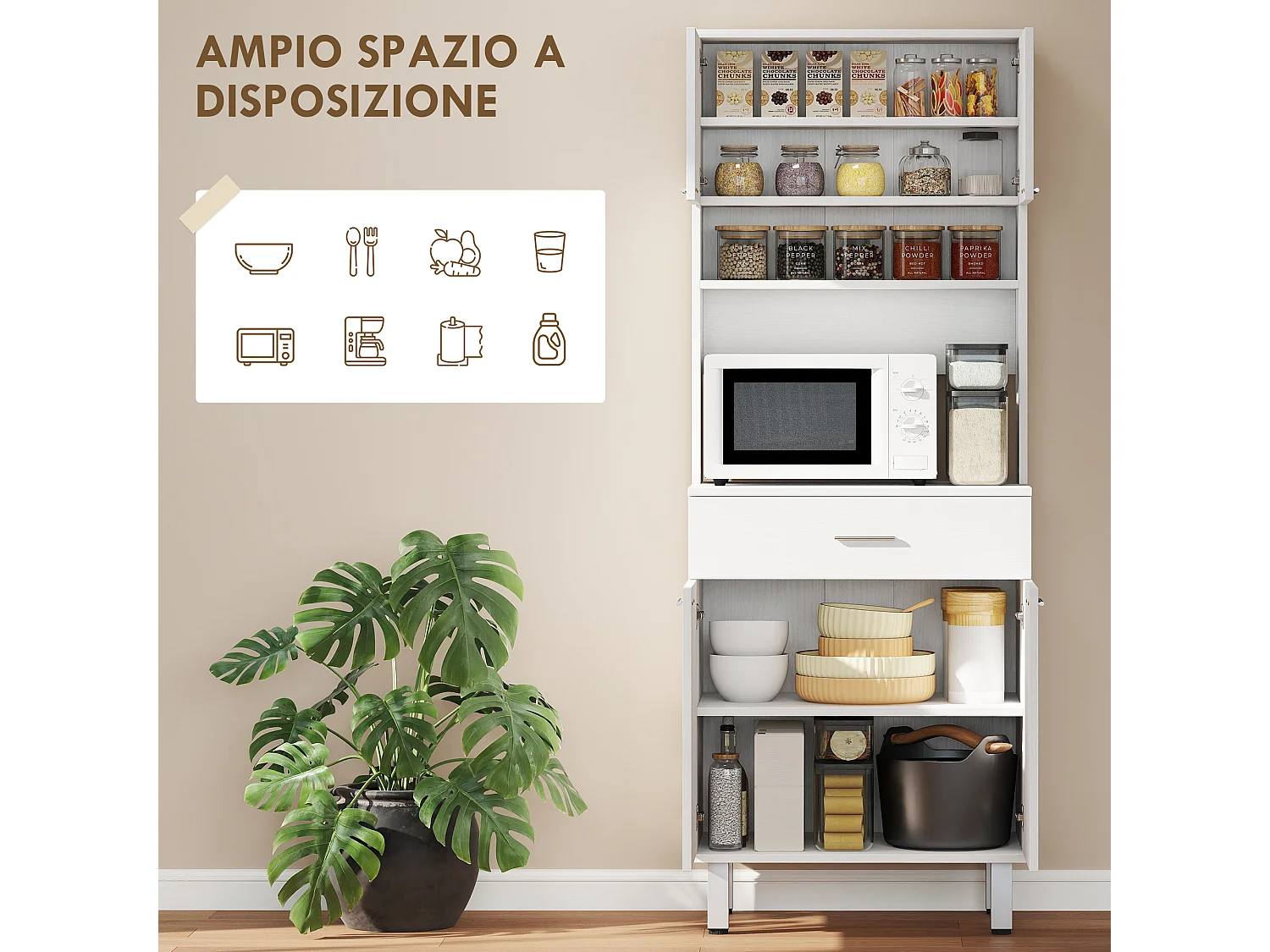 Credenza alta da cucina madia classica bianca in legno