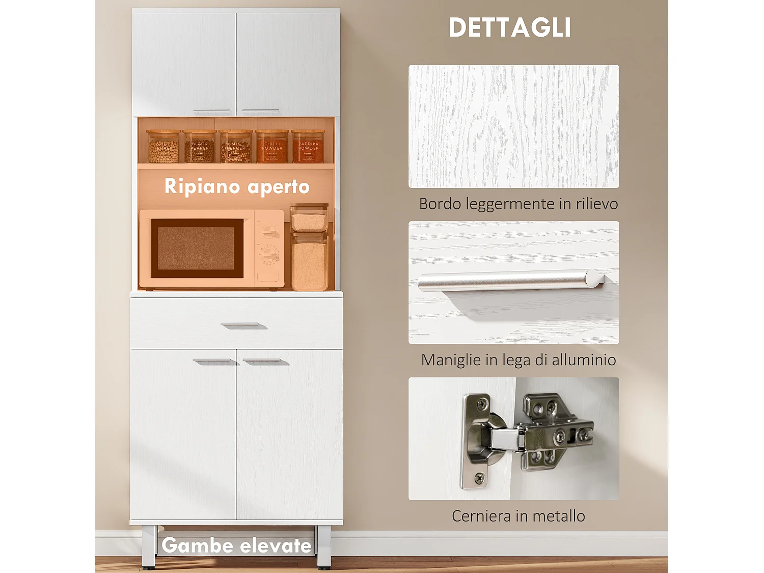 Credenza alta da cucina madia classica bianca in legno