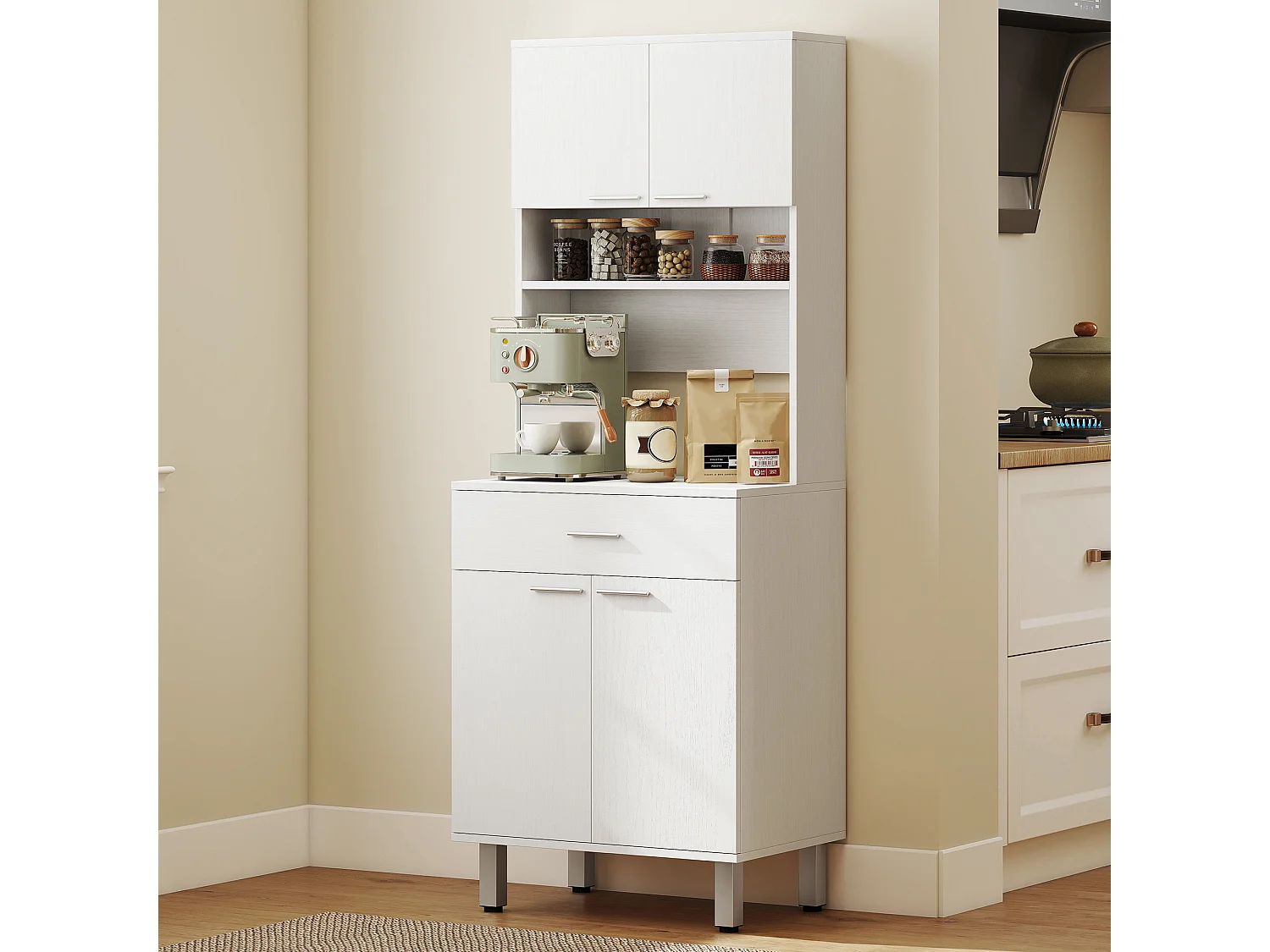 Credenza alta da cucina madia classica bianca in legno