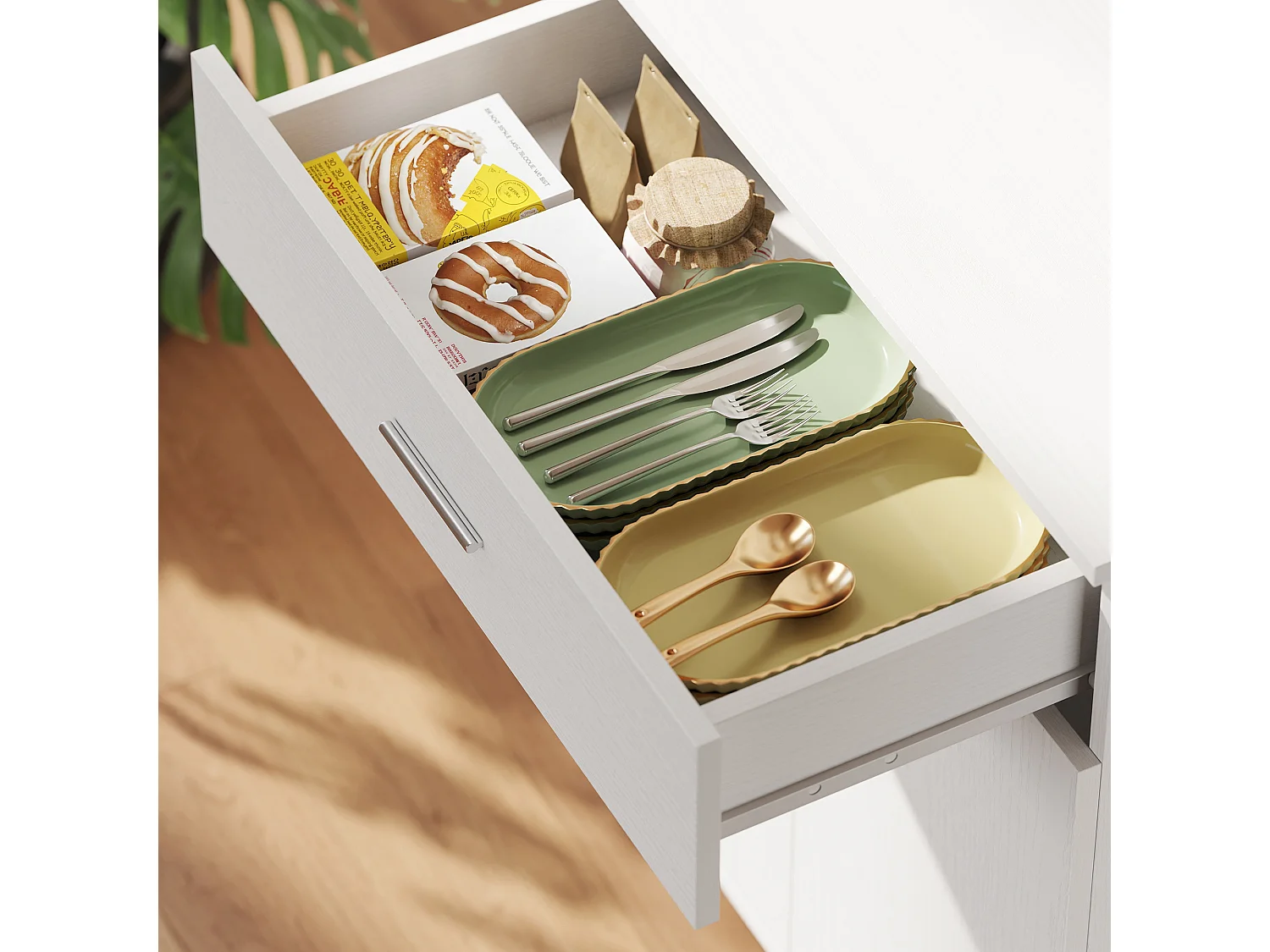 Credenza alta da cucina madia classica bianca in legno