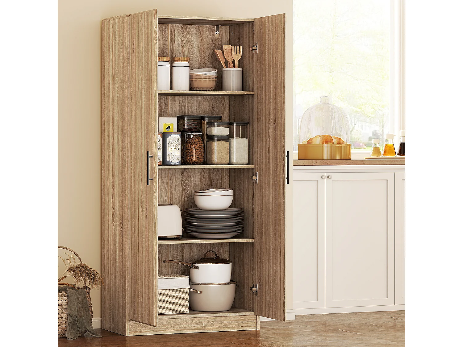 Credenza cucina con ante a chiusura ammortizzata dispensa cucina con 2 ripiani regolabili