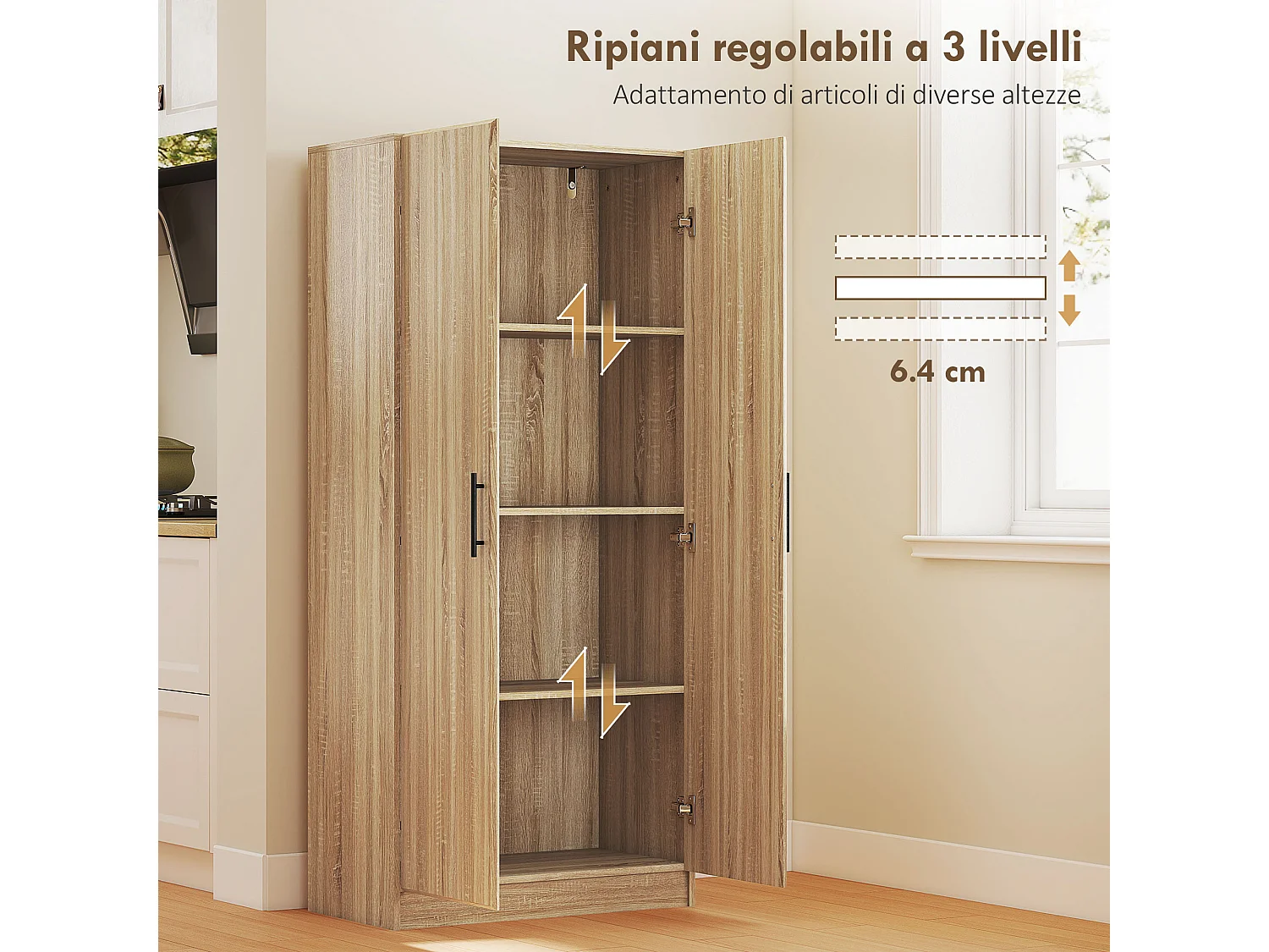 Credenza cucina con ante a chiusura ammortizzata dispensa cucina con 2 ripiani regolabili