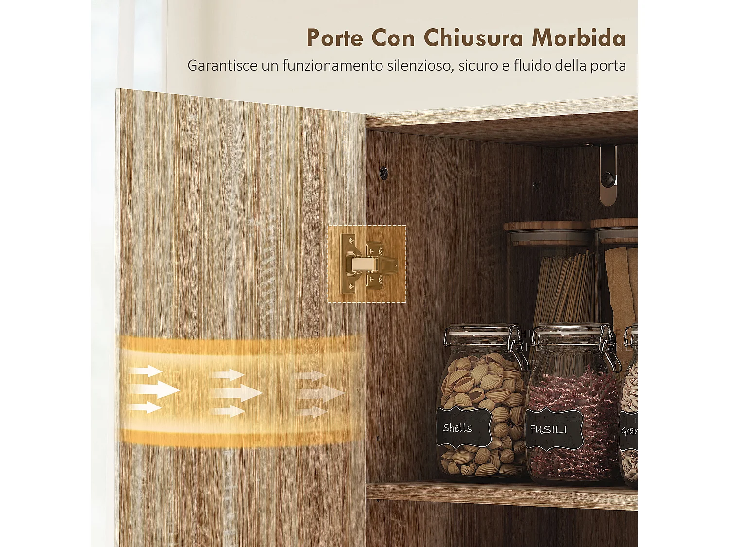 Credenza cucina con ante a chiusura ammortizzata dispensa cucina con 2 ripiani regolabili