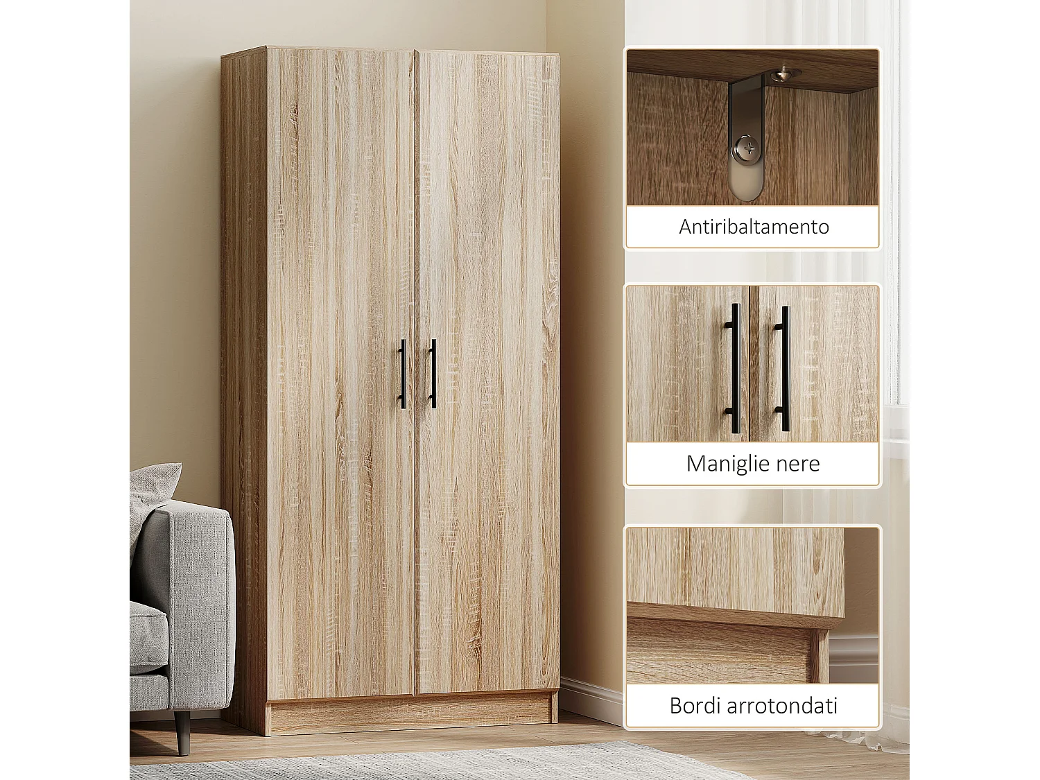 Credenza cucina con ante a chiusura ammortizzata dispensa cucina con 2 ripiani regolabili