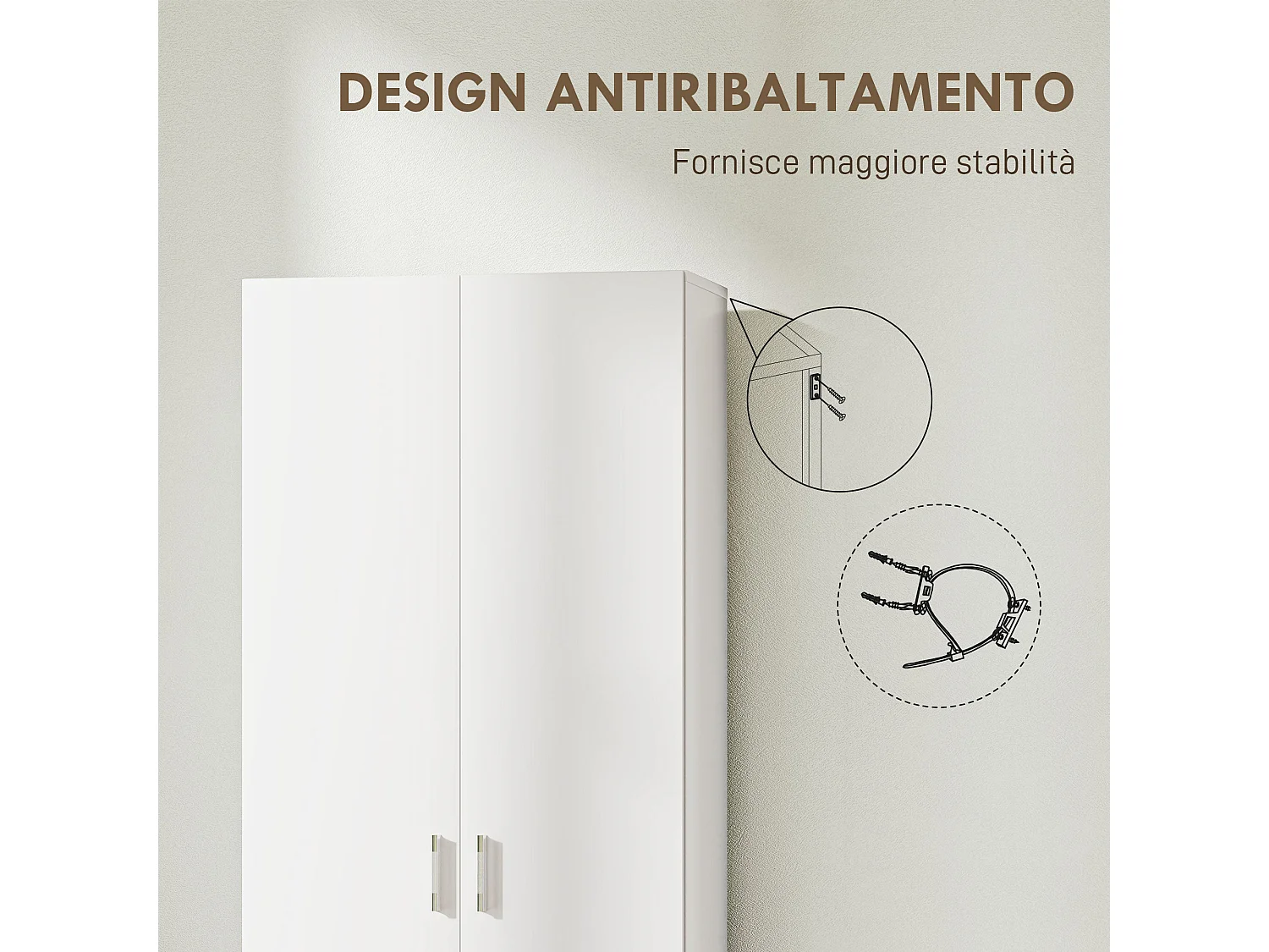 Armadio multiuso con ante battenti 5 ripiani e 3 livelli regolabili