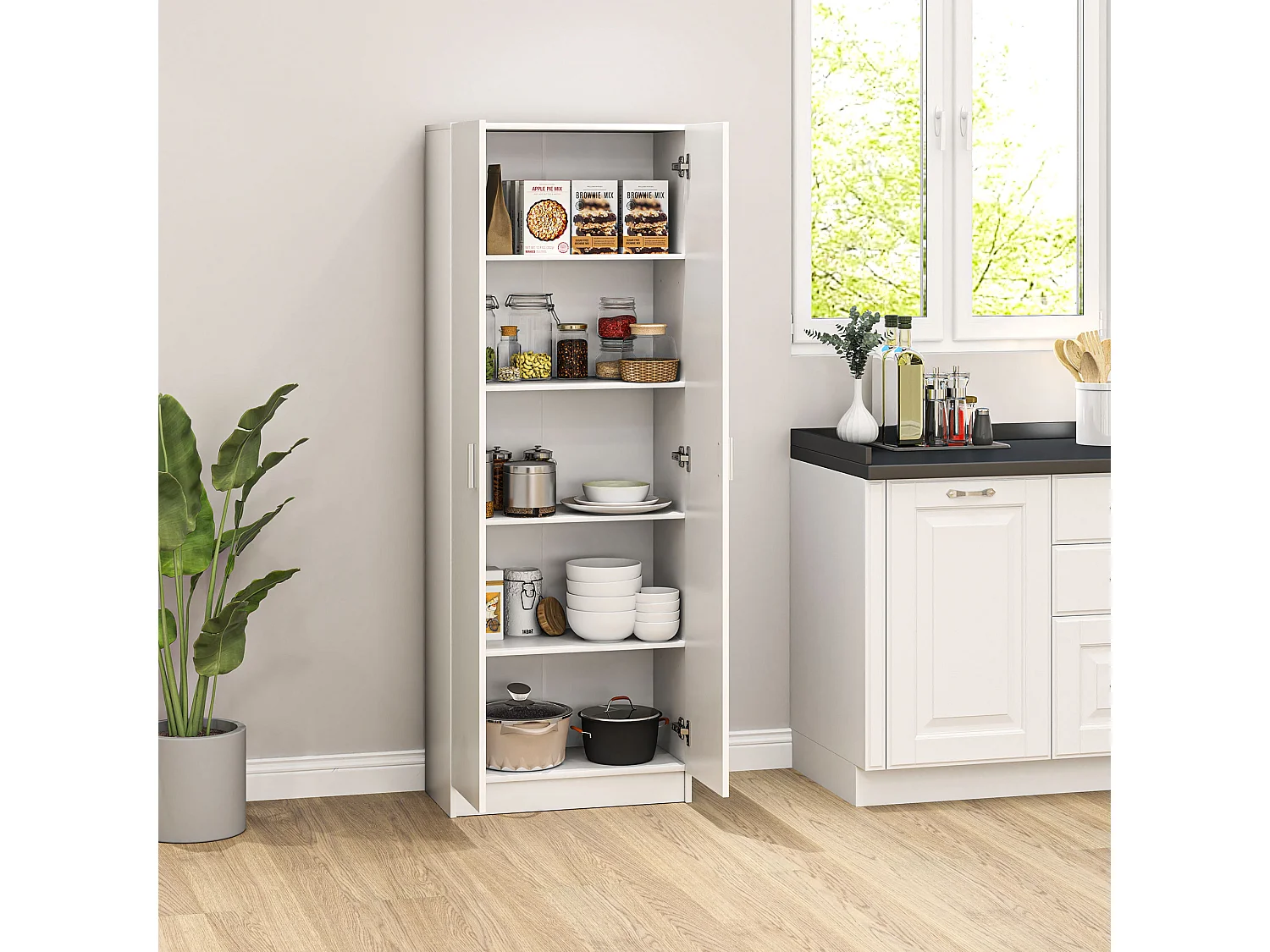 Armadio multiuso con ante battenti 5 ripiani e 3 livelli regolabili