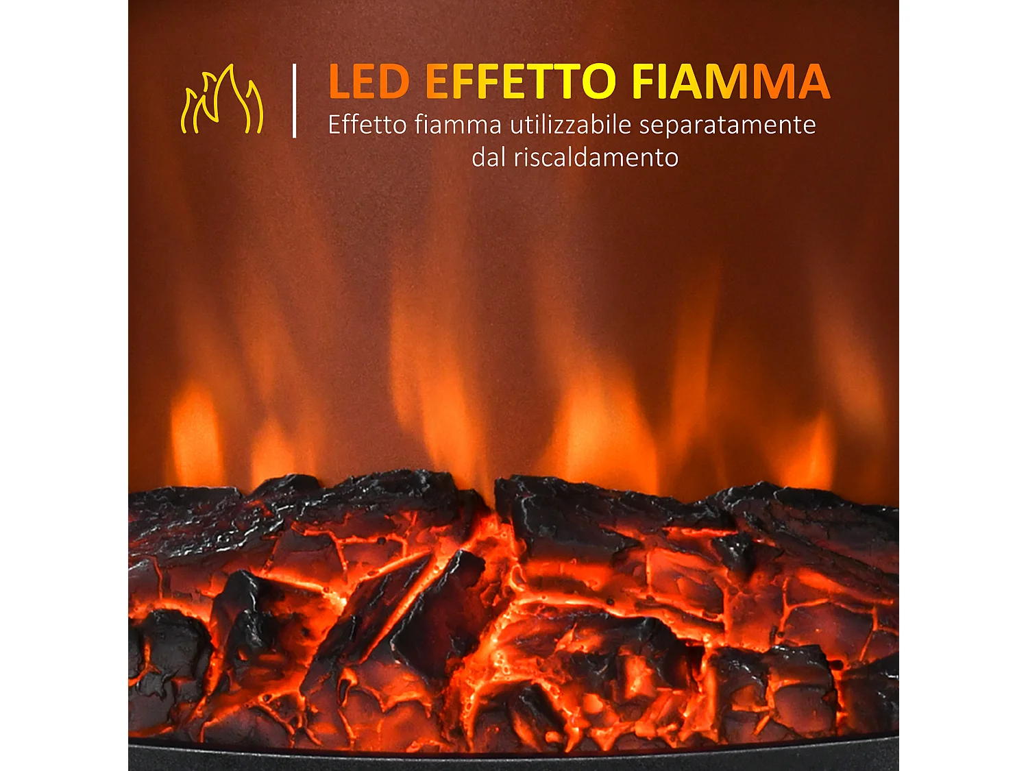 Caminetto elettrico regolabile 900w-1800w effetto fiamma led