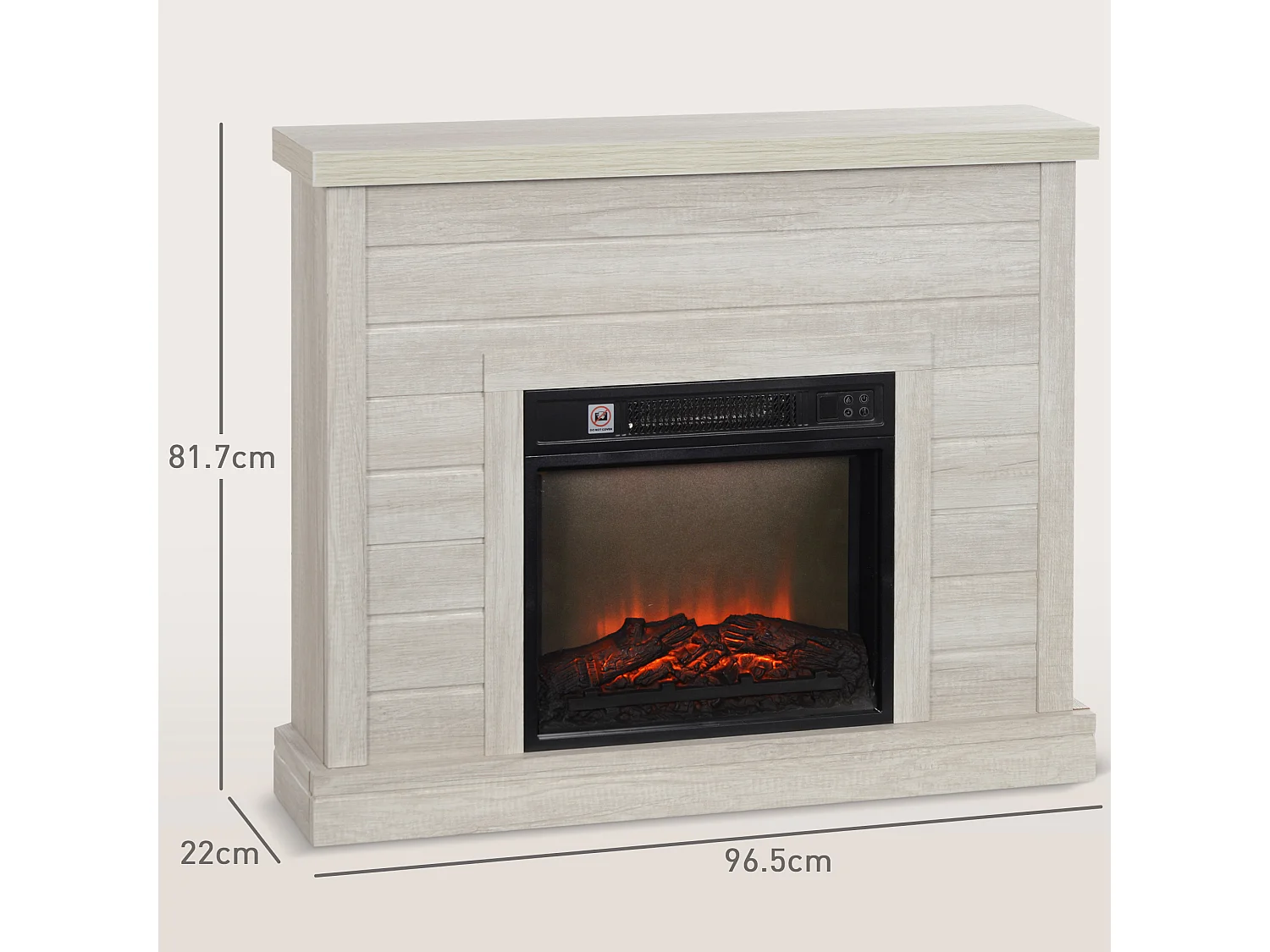 Camino elettrico 1800w con effetto fiamma a 3 intensità grigio chiaro