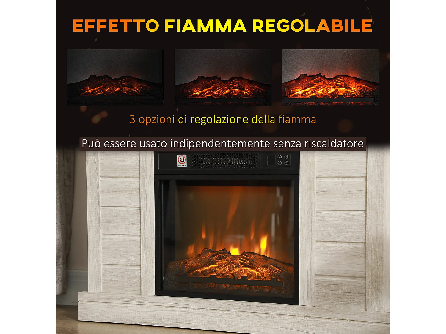 Camino elettrico 1800w con effetto fiamma a 3 intensità grigio chiaro
