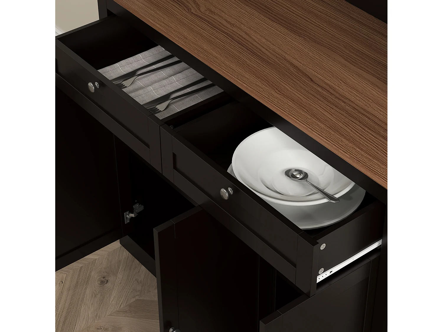 Credenza cucina con armadietti, 2 cassetti e piano portamicroonde