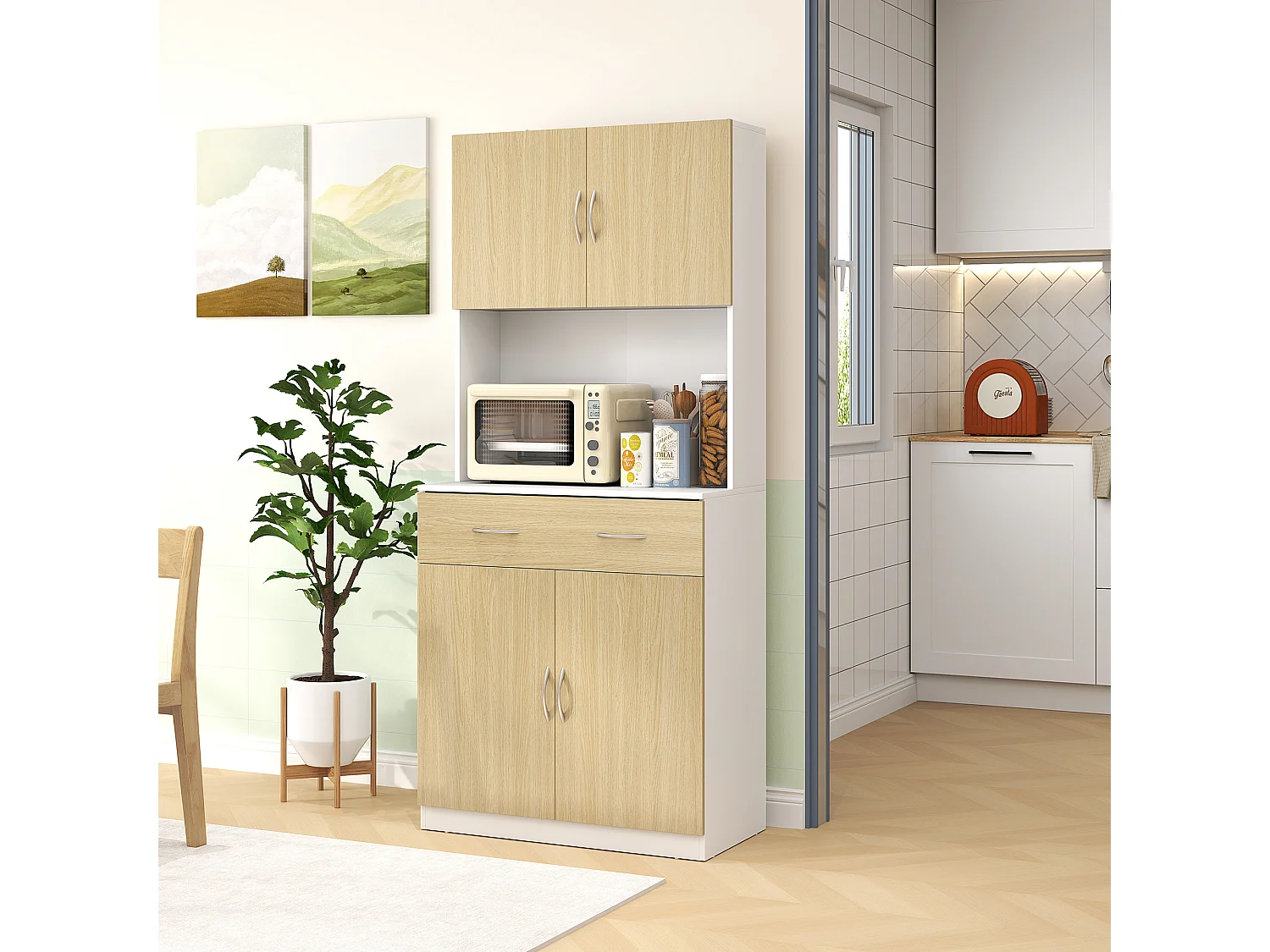 Mobile cucina con armadietti e cassetto alto 180cm colore legno