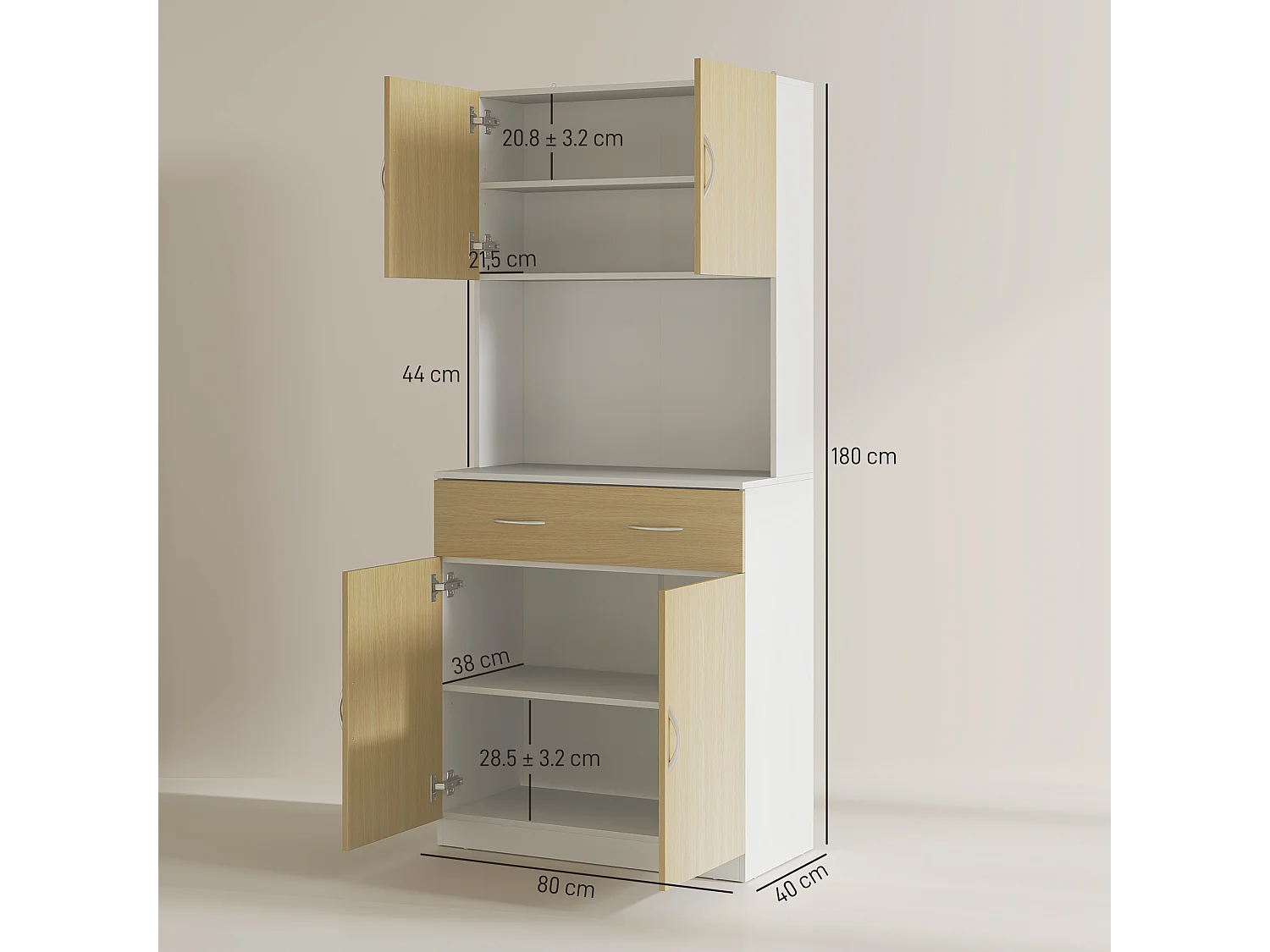 Mobile cucina con armadietti e cassetto alto 180cm colore legno