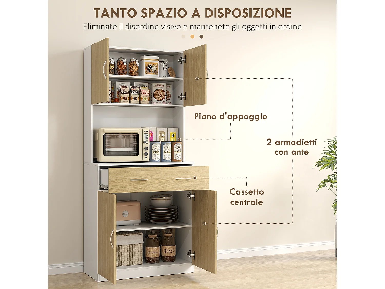Mobile cucina con armadietti e cassetto alto 180cm colore legno