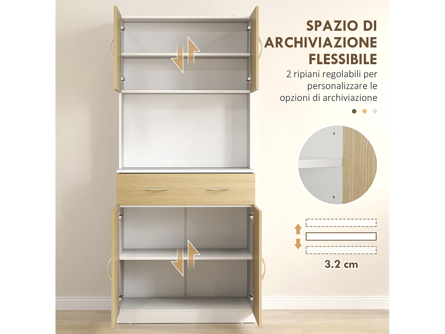 Mobile cucina con armadietti e cassetto alto 180cm colore legno