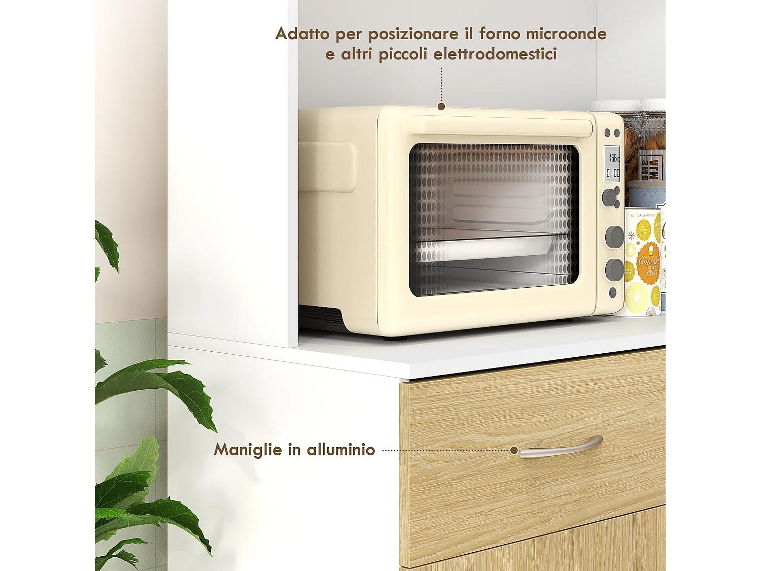 Mobile cucina con armadietti e cassetto alto 180cm colore legno