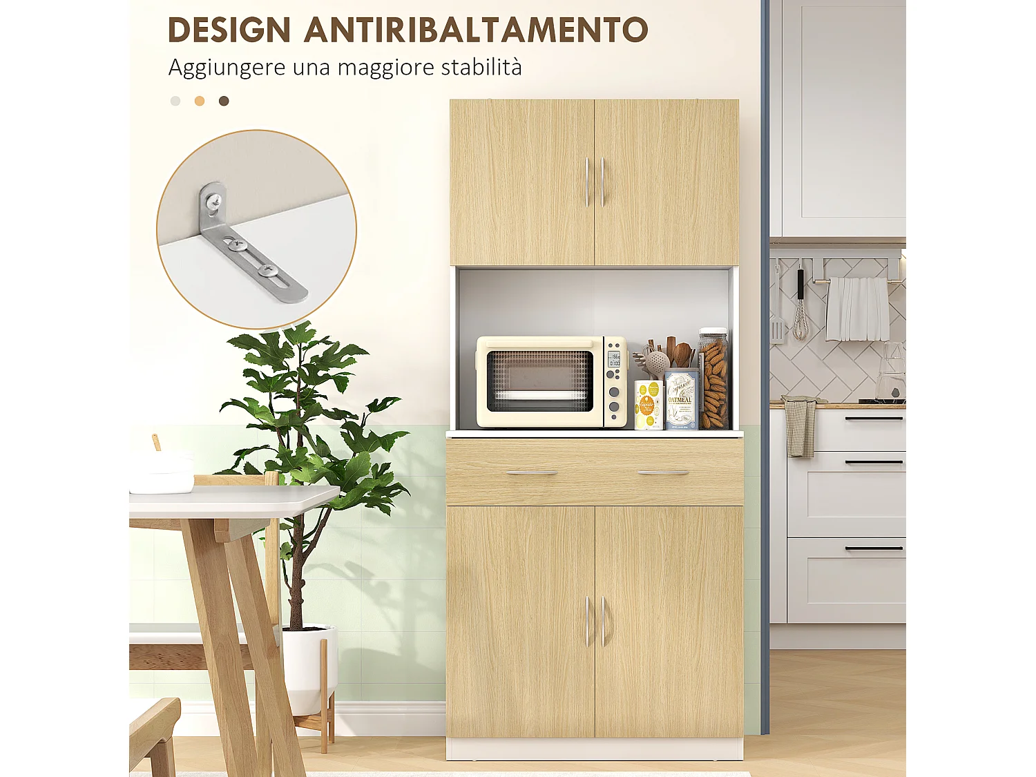 Mobile cucina con armadietti e cassetto alto 180cm colore legno