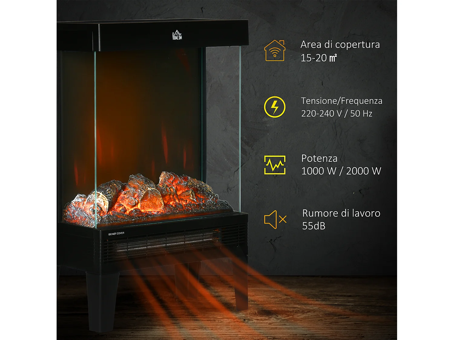 Caminetto elettrico da 1000w / 2000w con fiamma led realistica