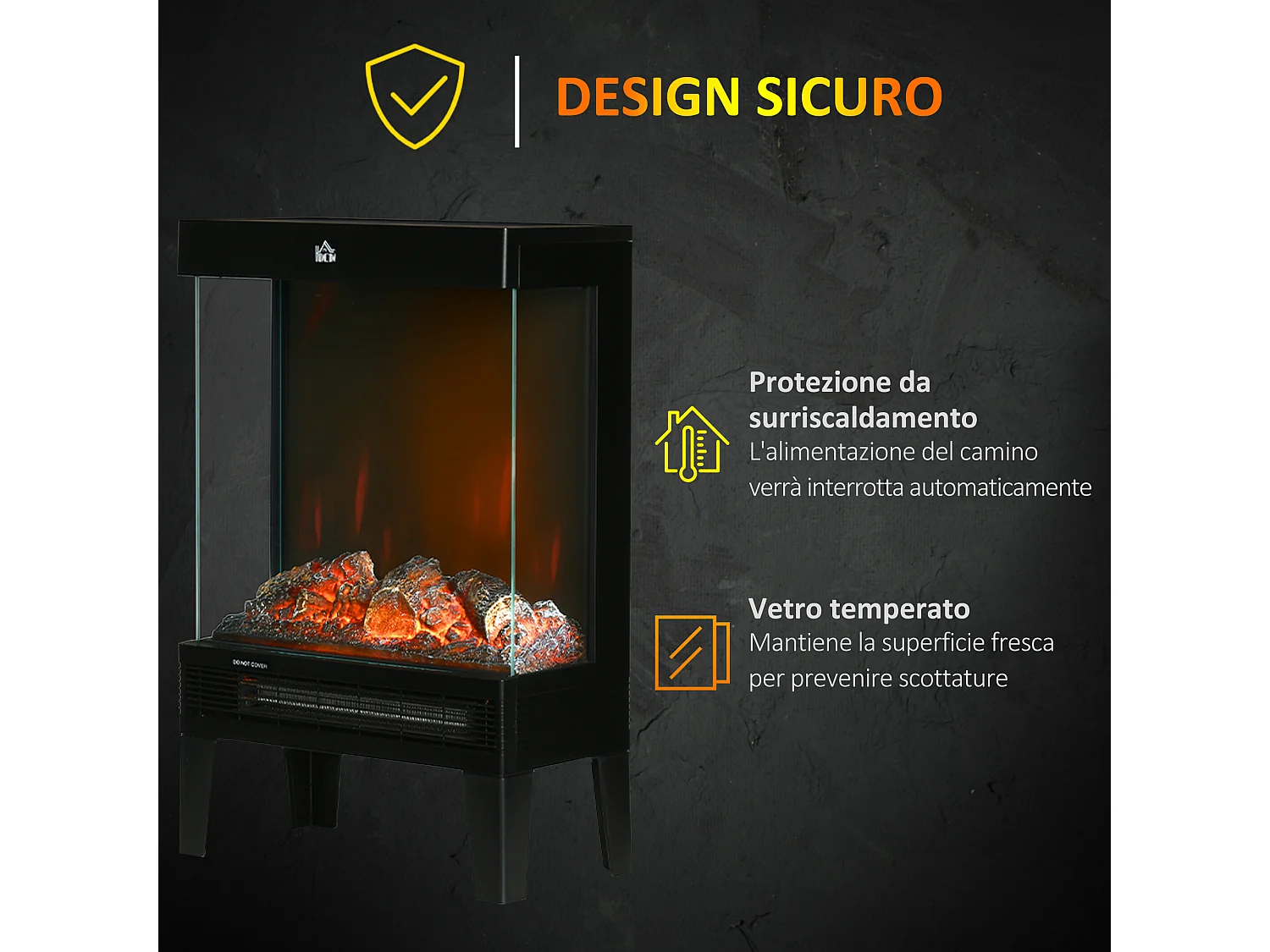 Caminetto elettrico da 1000w / 2000w con fiamma led realistica