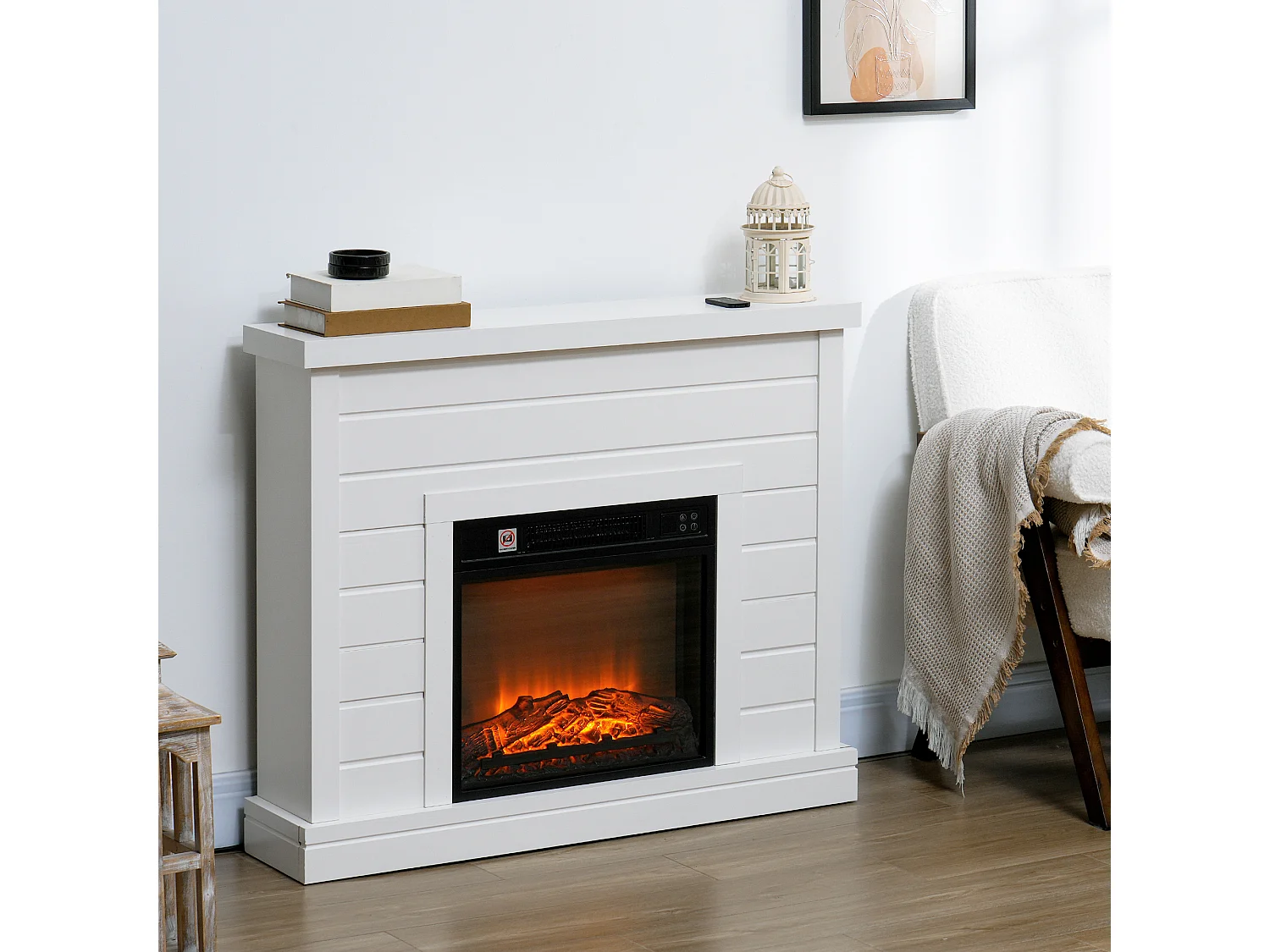 Camino elettrico 1800w con effetto fiamma a 3 intensità bianco