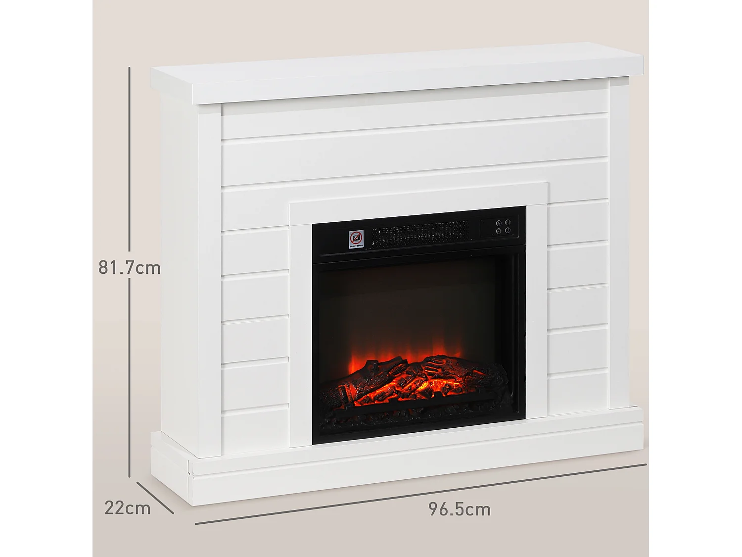 Camino elettrico 1800w con effetto fiamma a 3 intensità bianco