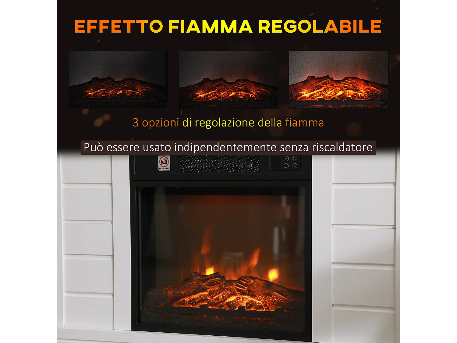 Camino elettrico 1800w con effetto fiamma a 3 intensità bianco