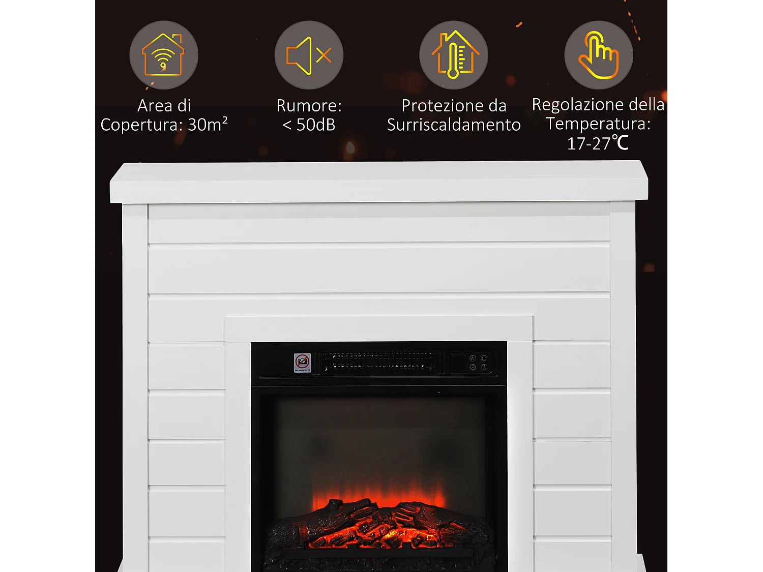 Camino elettrico 1800w con effetto fiamma a 3 intensità bianco