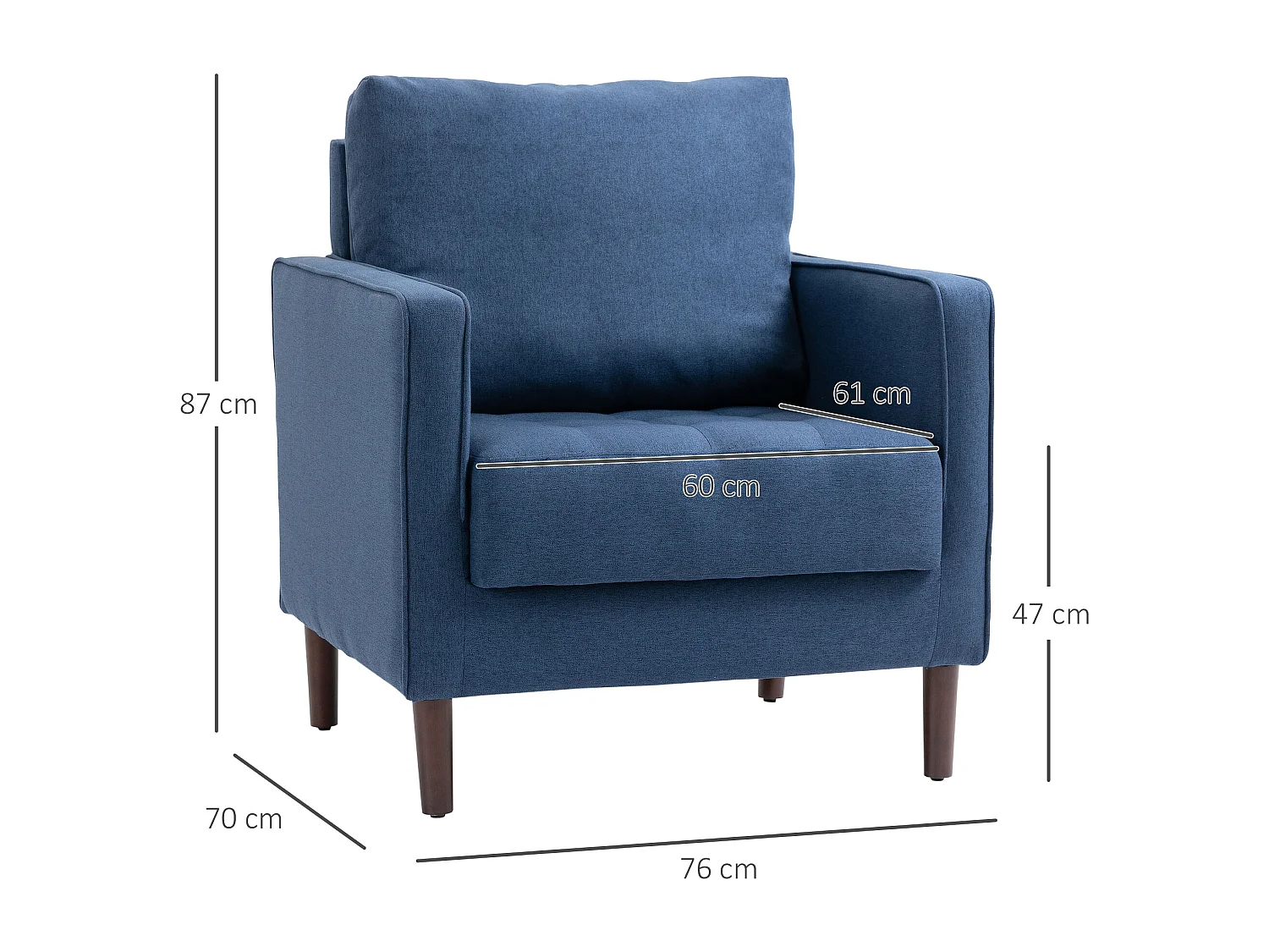 Poltrona moderna in tessuto effetto lino e struttura in legno