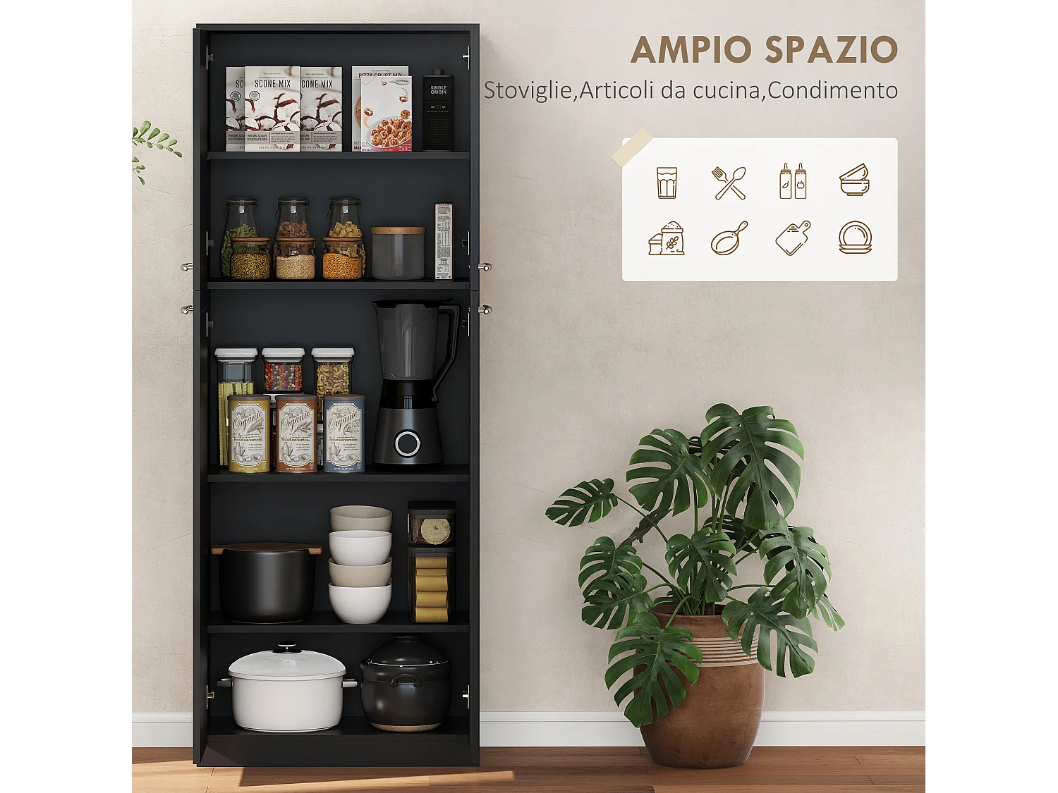 Credenza cucina, mobile dispensa con 2 armadiett