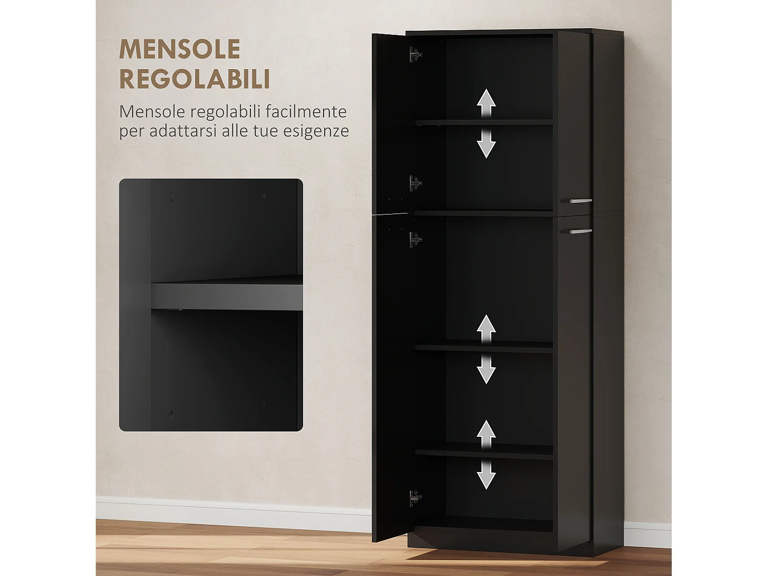 Credenza cucina, mobile dispensa con 2 armadiett