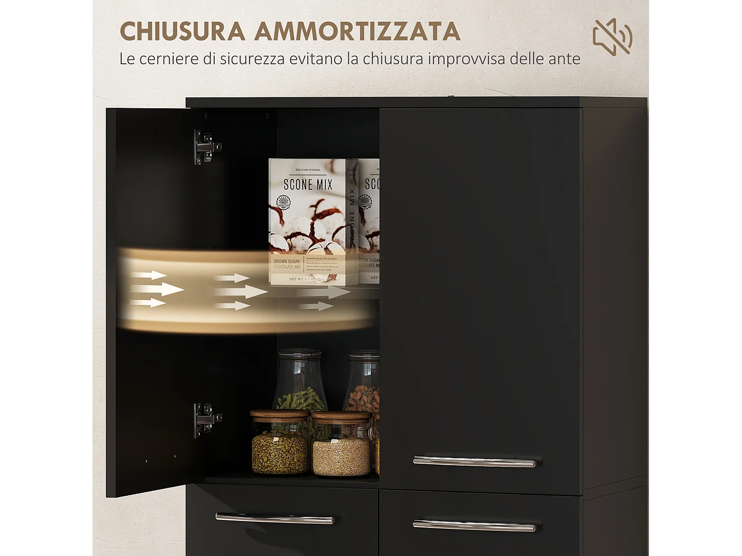Credenza cucina, mobile dispensa con 2 armadiett
