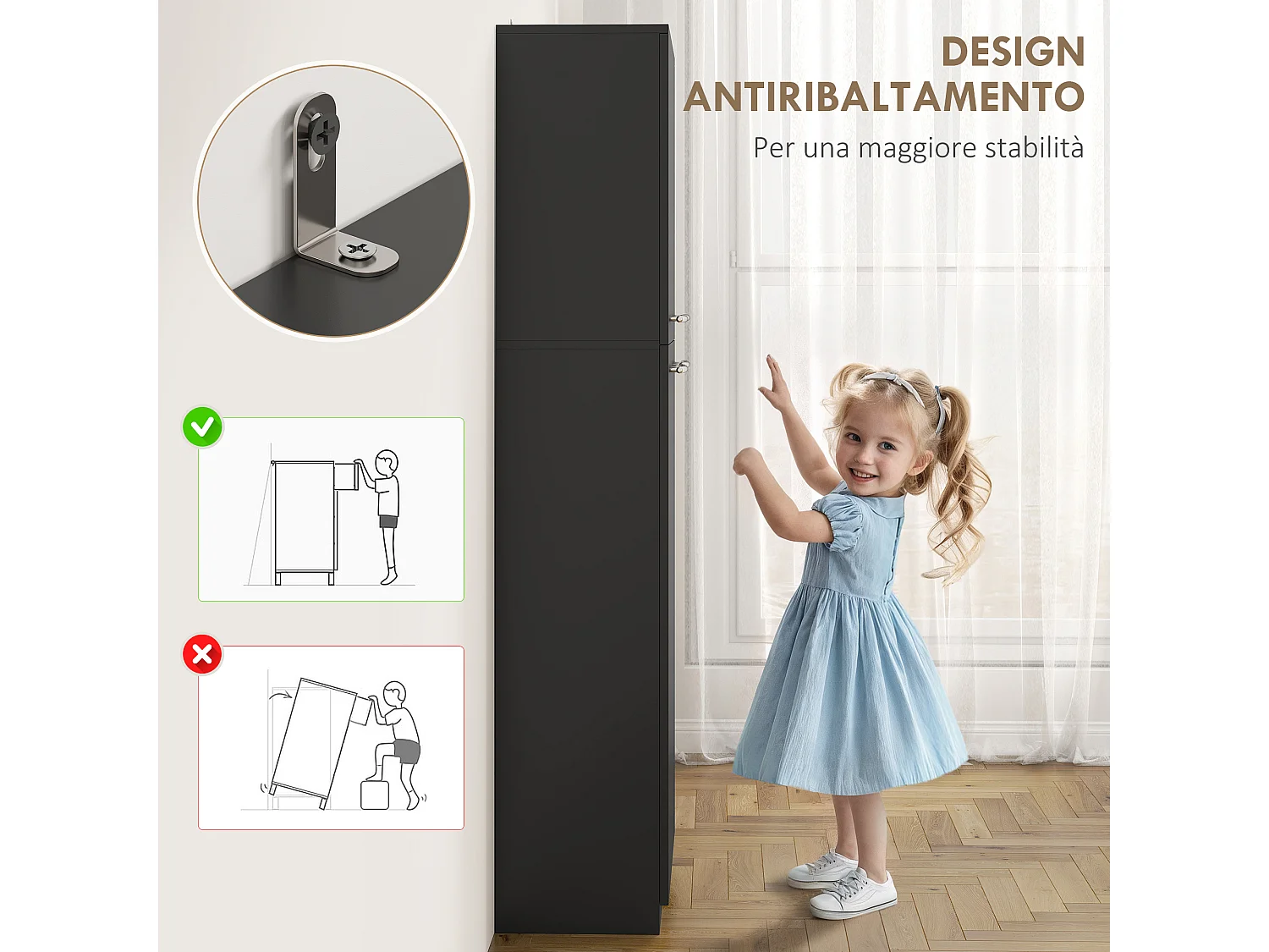 Credenza cucina, mobile dispensa con 2 armadiett