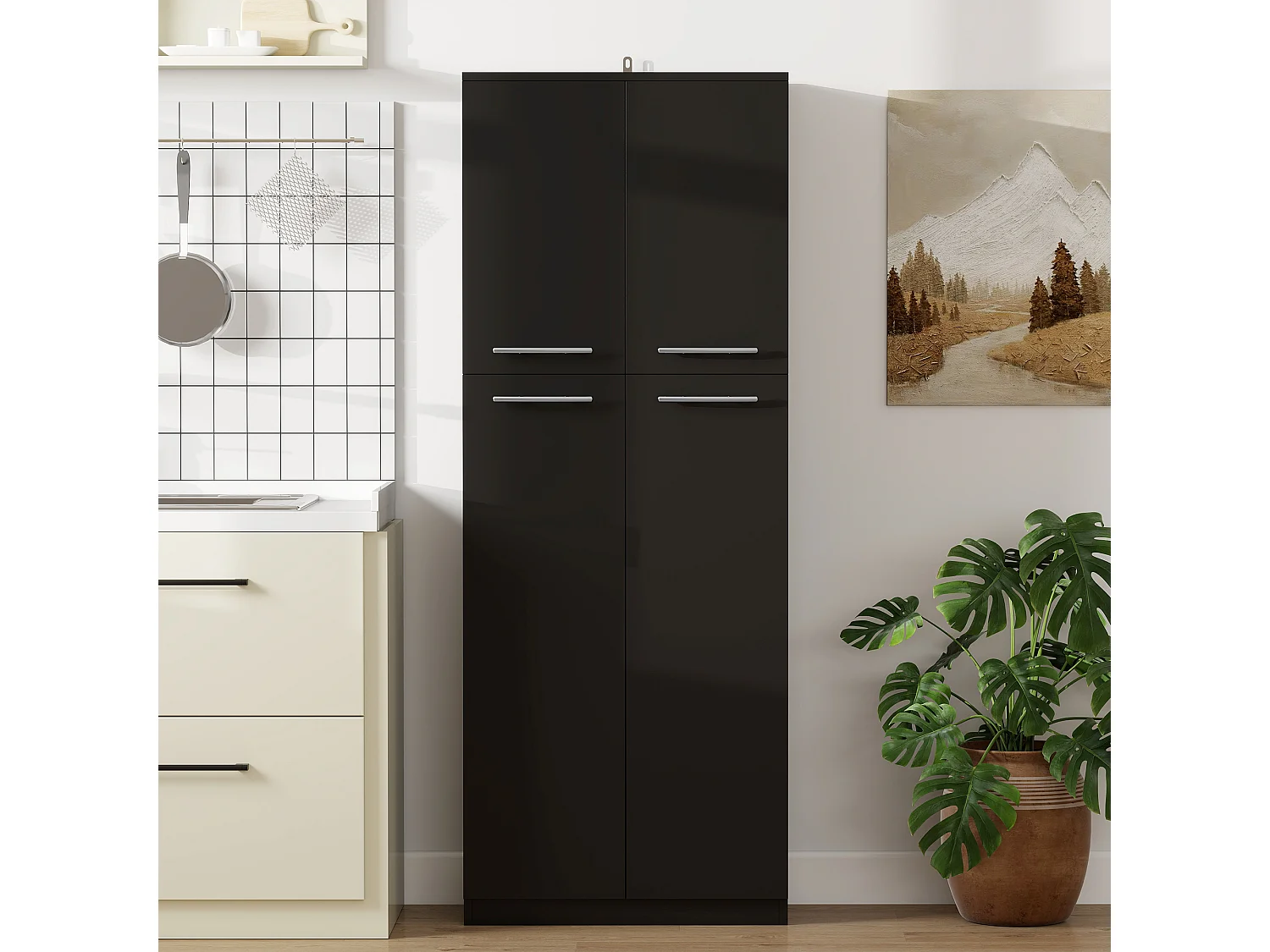 Credenza cucina, mobile dispensa con 2 armadiett