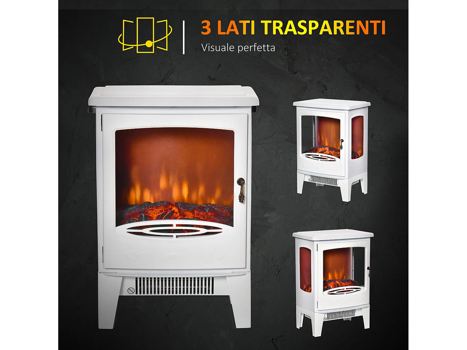 Caminetto elettrico regolabile 900w-1800w effetto fiamma led