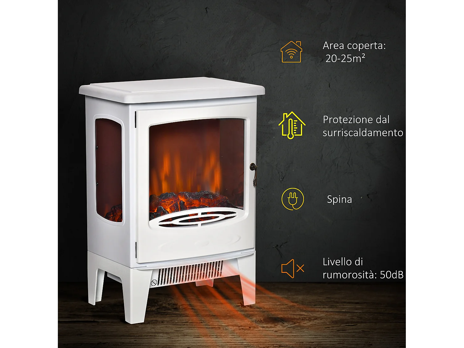 Caminetto elettrico regolabile 900w-1800w effetto fiamma led