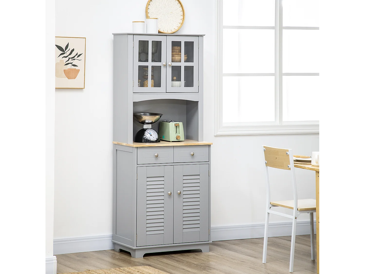 Credenza alta per cucina mobile buffet in legno grigio