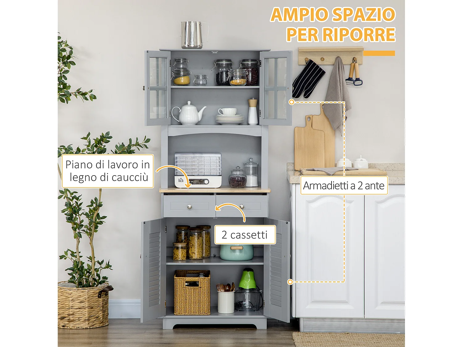 Credenza alta per cucina mobile buffet in legno grigio