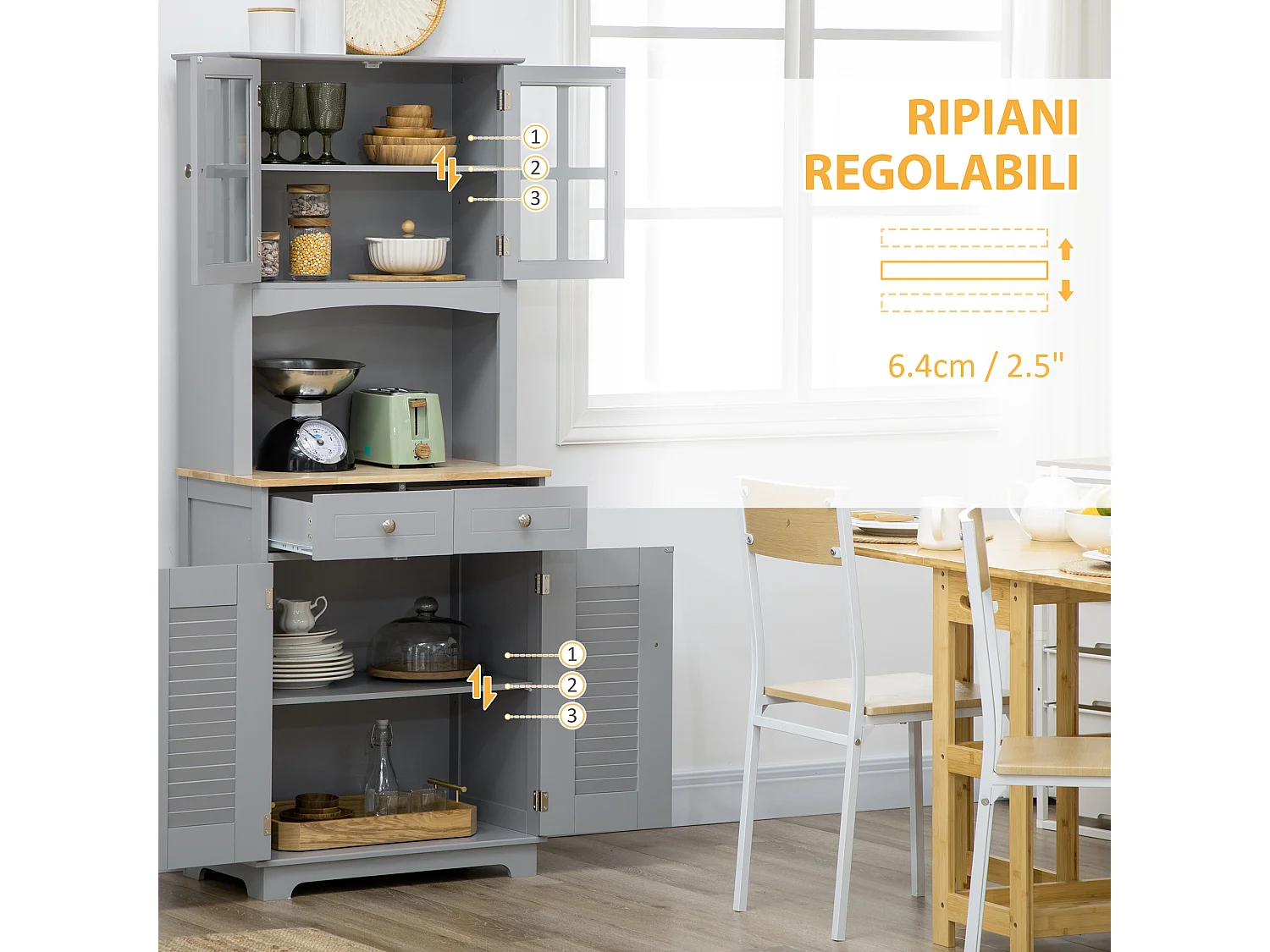Credenza alta per cucina mobile buffet in legno grigio