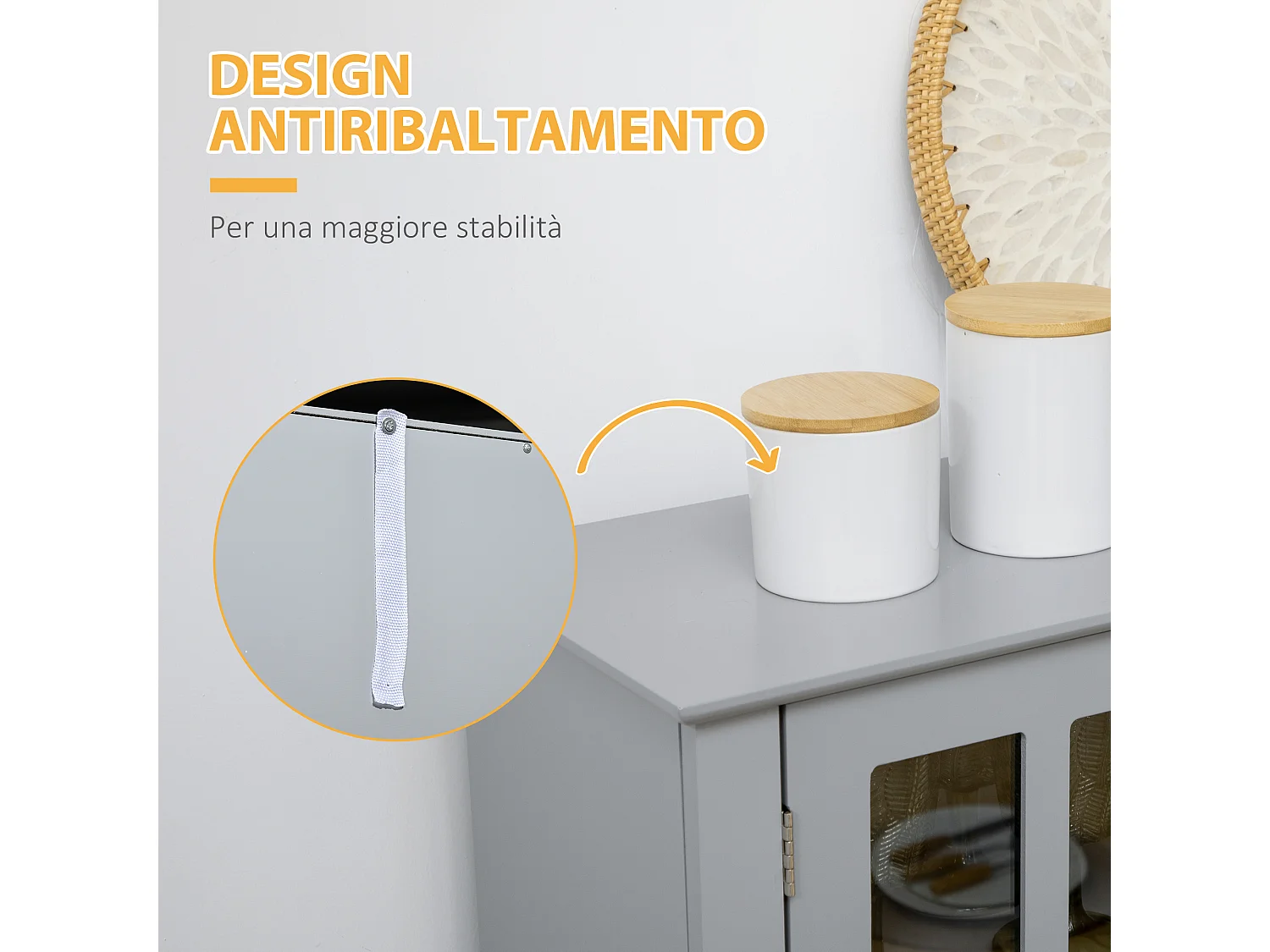 Credenza alta per cucina mobile buffet in legno grigio