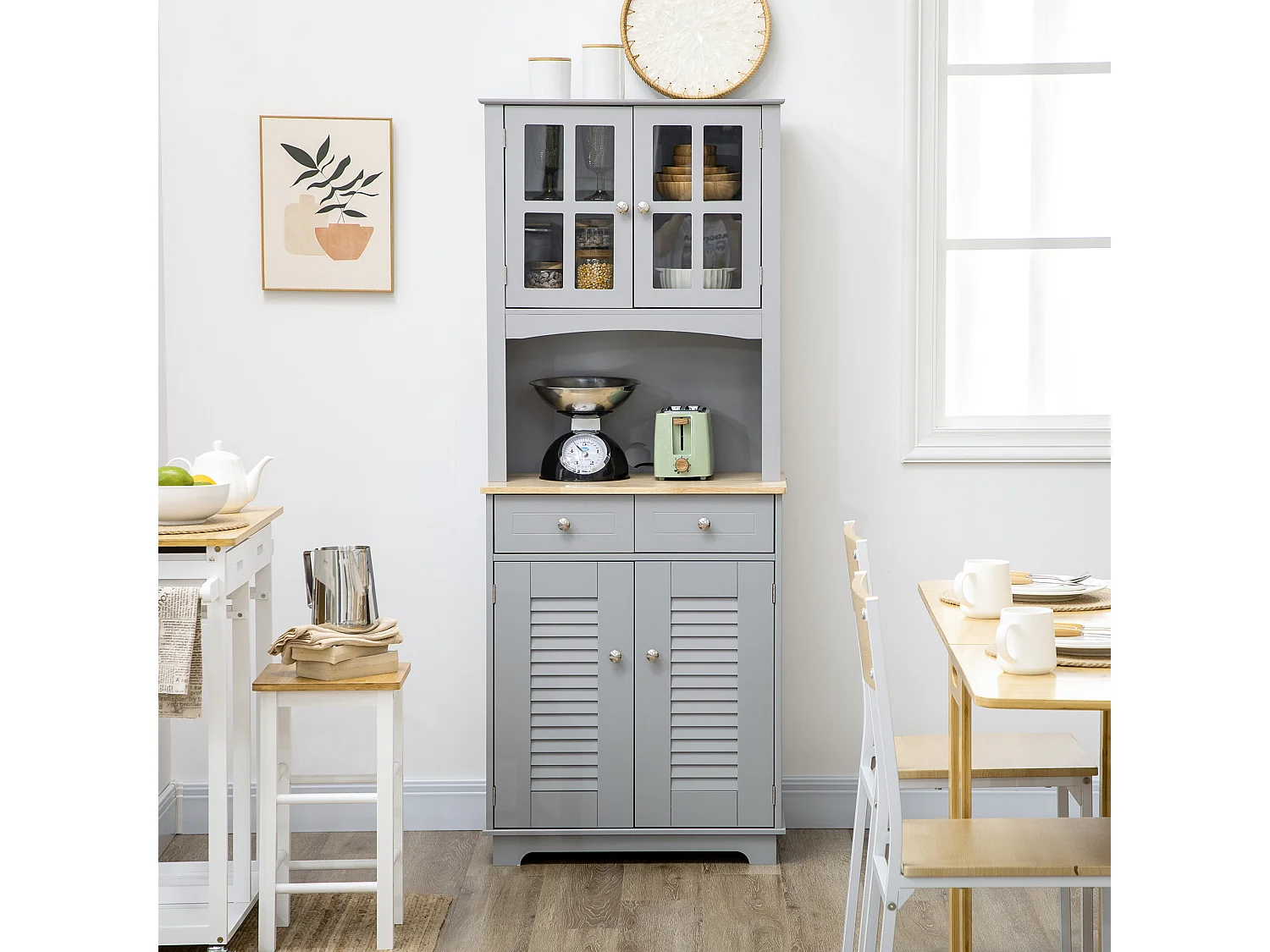 Credenza alta per cucina mobile buffet in legno grigio