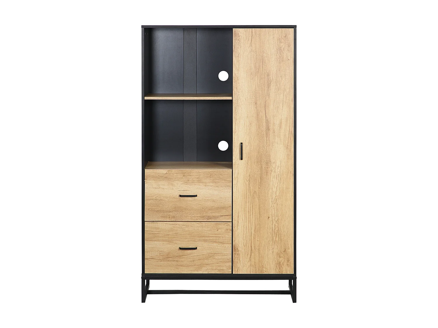 Credenza moderna con cassetti ripiani e armadietto colore legno e nero