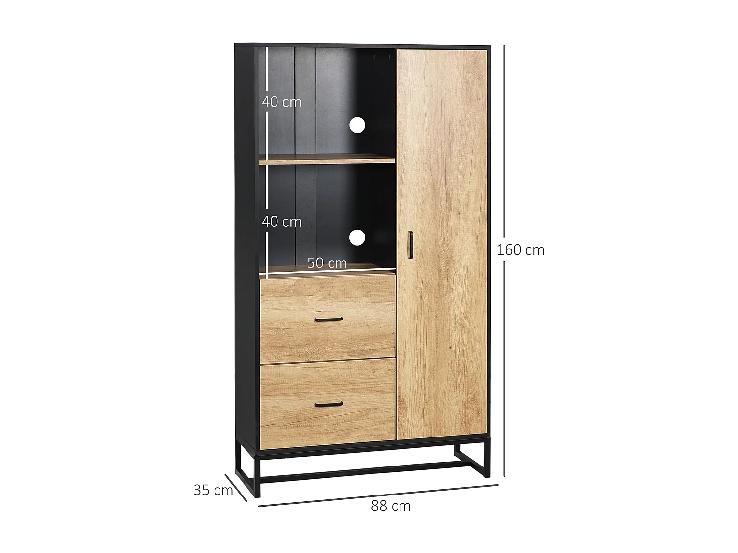 Credenza moderna con cassetti ripiani e armadietto colore legno e nero