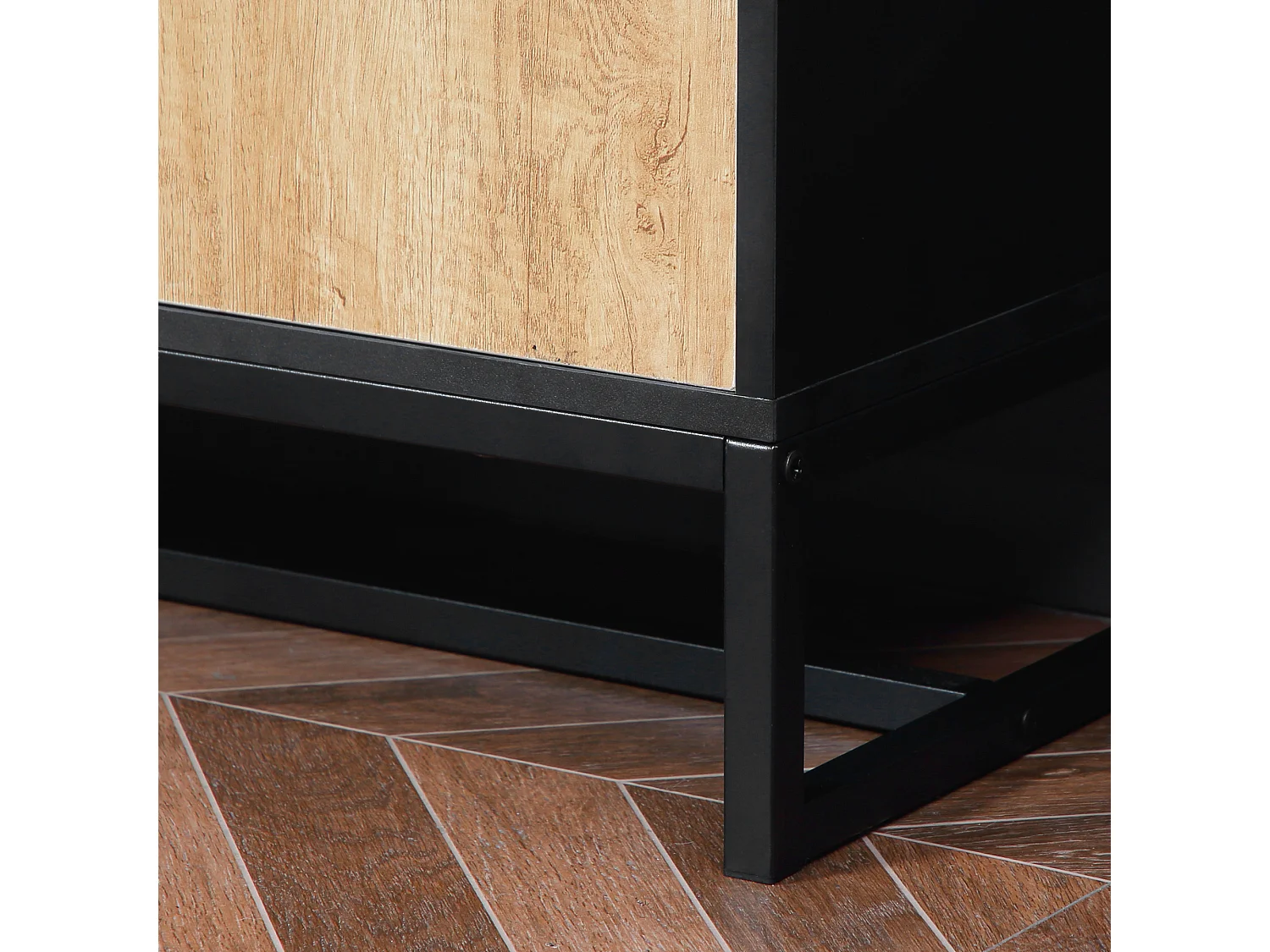 Credenza moderna con cassetti ripiani e armadietto colore legno e nero